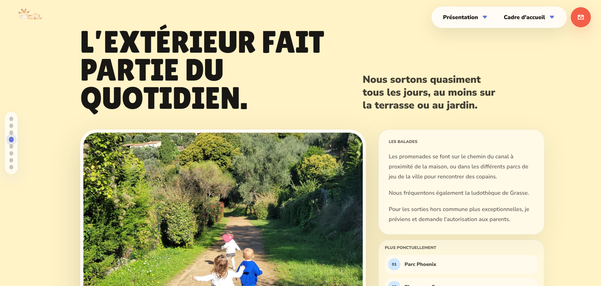 Menu et cadre d'accueil du site nounou Sophie